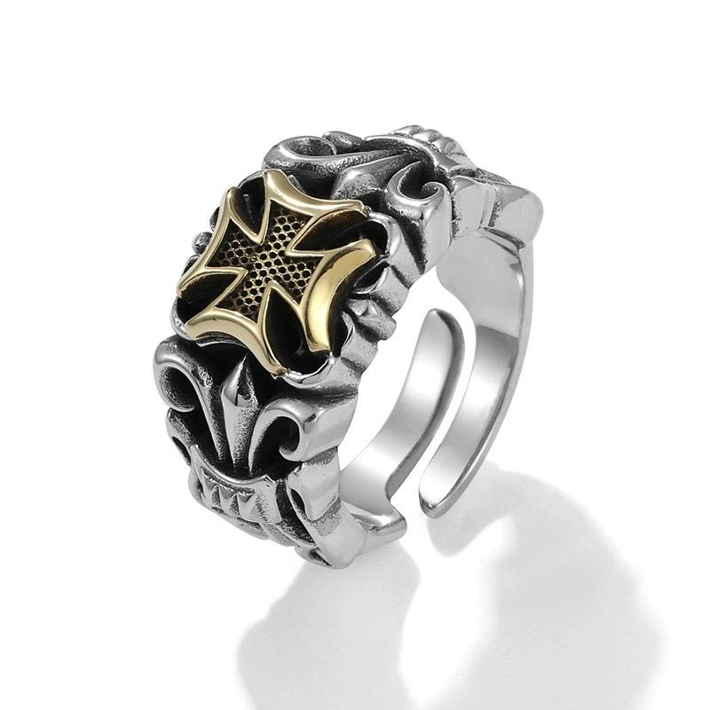 New In Punk Large Cross Ring Adjustable Size Men's Personalized Design Jewelry Street Retro Gothic Trend Jewelry Accessories