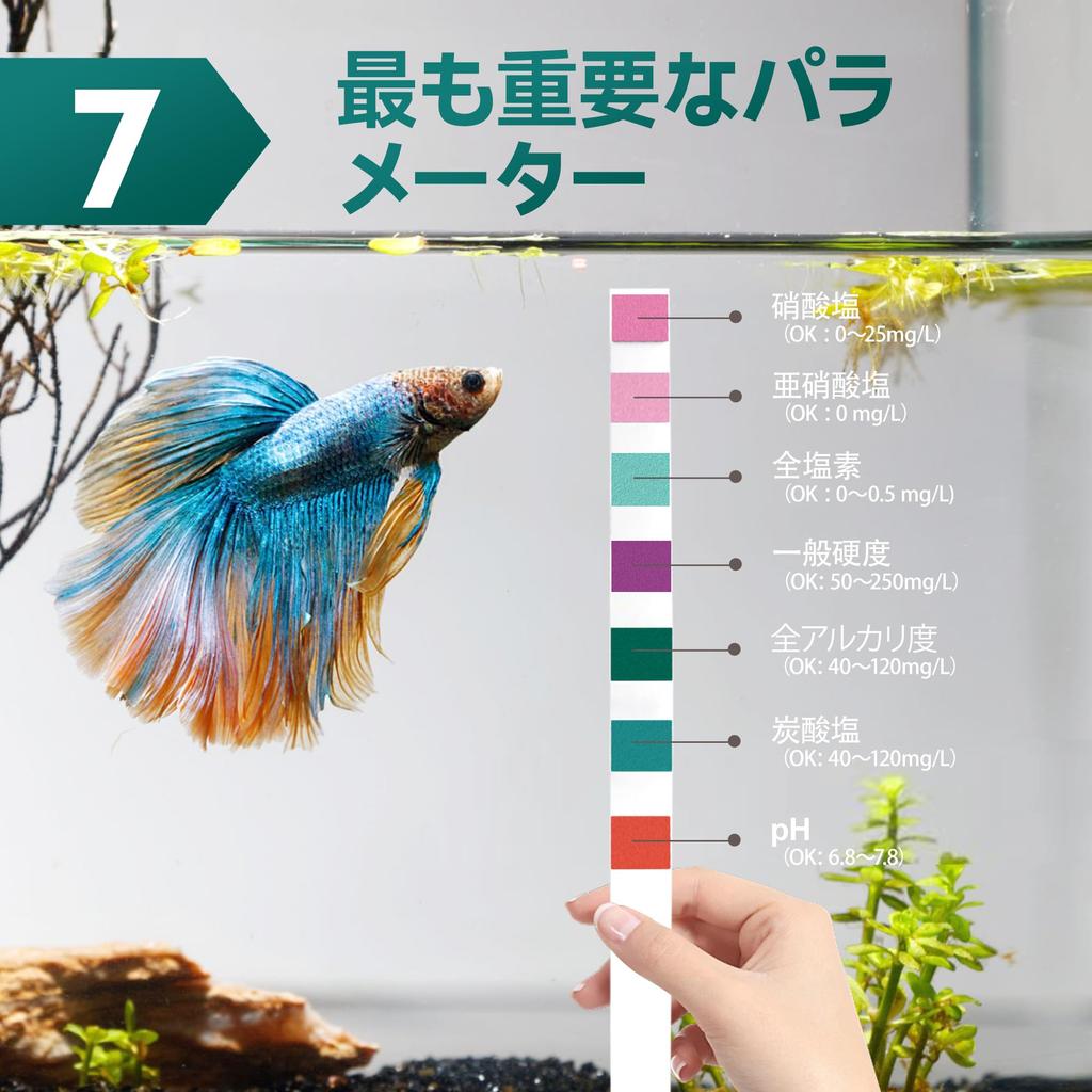 HOVIRAN Aquarium Goldfish Water Quality Test Kit with Test Accurately Tests for Total and pH 7-in-1 Papers, Chlorine, Hardness, Carbonate, Alkalinity,