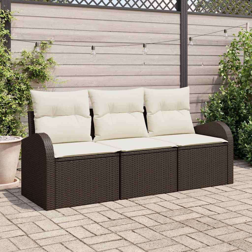 vidaXL Garden Sofa Set with Storage 3 pcs Brown and White Poly Rattan