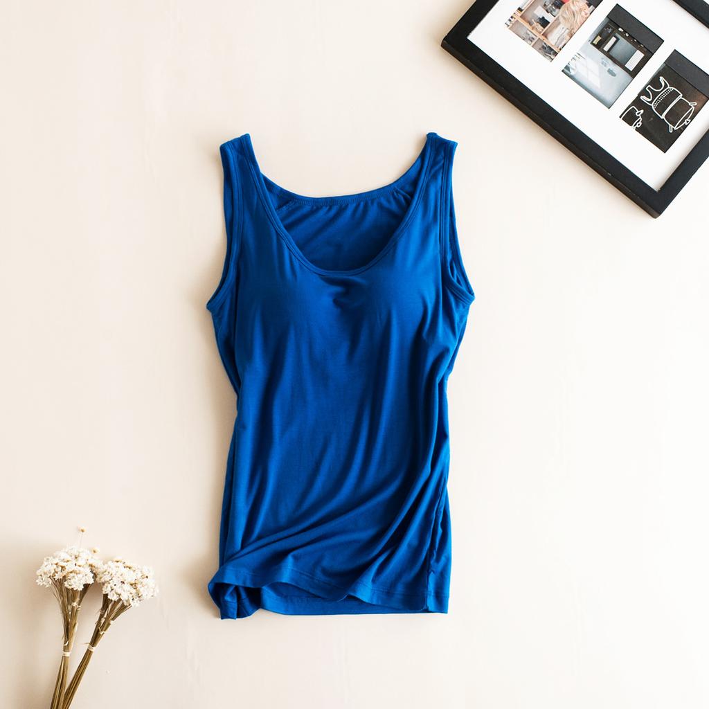 Women Built In Bra Padded Tank Top Female Modal Breathable Fitness Camisole Tops Solid Push Up Bra Vest