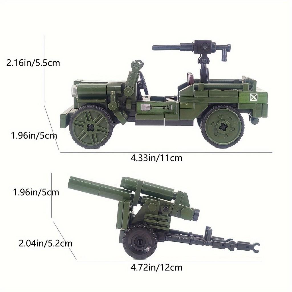 2 in 1 WW2 Military American Vehicle with Mortar Shell Armored Car Building Blocks Bricks Model Figure Moc Toys Boys Kids Gift