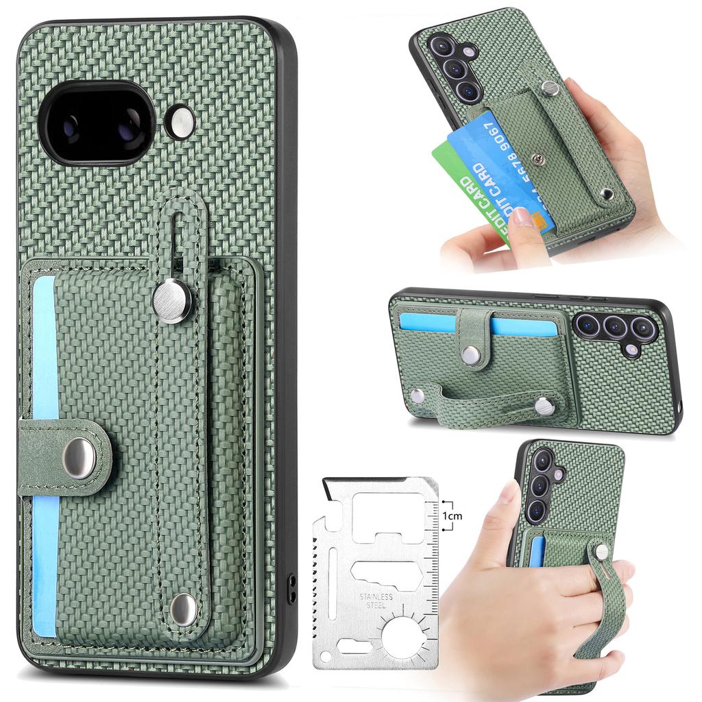For Google Pixel 9a Case Carbon Fiber Texture Leather Phone Back Cover with Card Holder