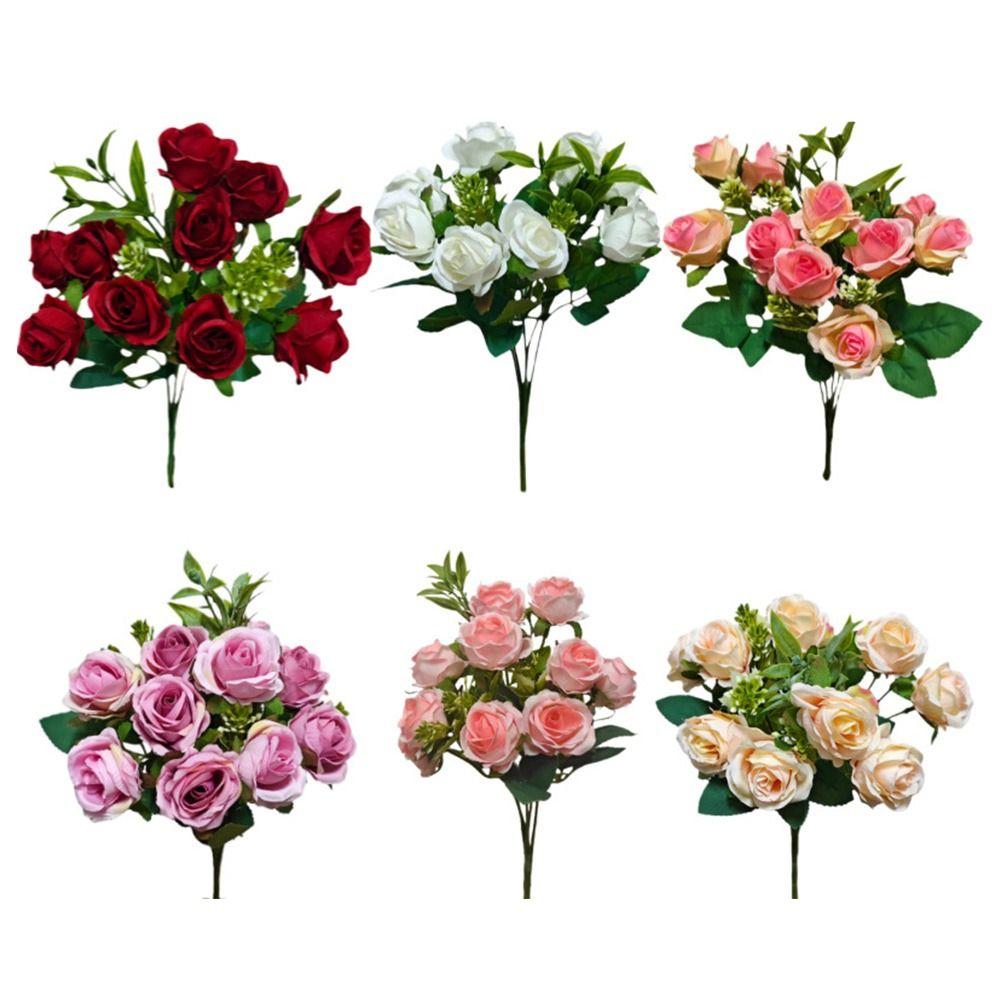Multicolor Rose Artifcial Flower 10 Heads Floral Arragement Faux Flower Rose  Party Supplies