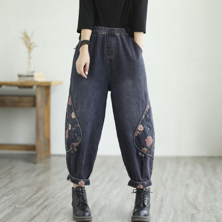 Printed Harun Jeans for Women Spring and Autumn New Item Plus Size Autumn Middle-aged Mom Loose Pants