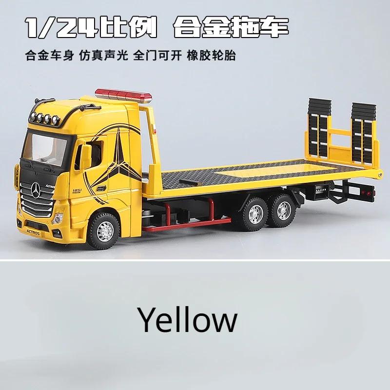 1:24 Mercedes Benz Flatbed Trailer Truck Alloy Car Model Sound and Light Children's Toy Collectibles Birthday gift