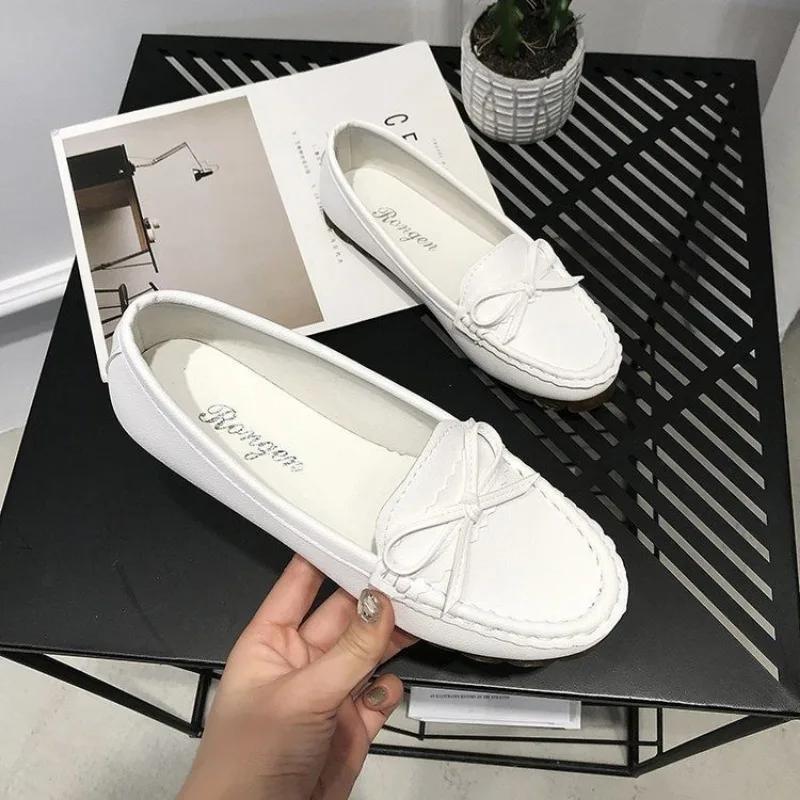 White Round Toe Woman Flats Slip-on with Bow Elegant Dress High Quality Fashion Quick Delivery Luxury Brand Y2k Shoes for Women