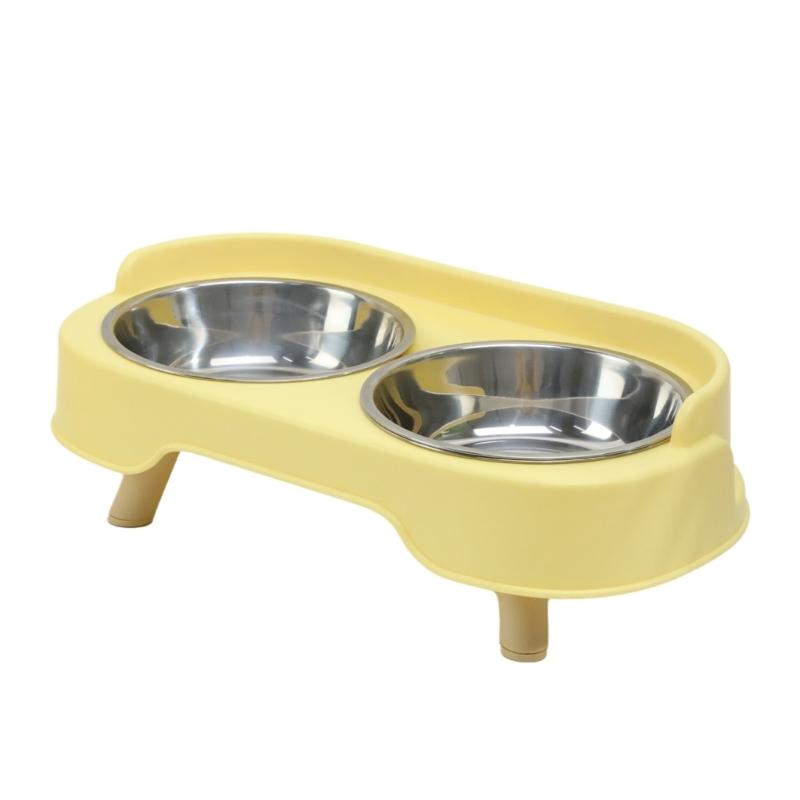 Stainless Steel Pet Bowl Sofa  Feeding With Base Food Water Separation Cats Double Bowl Fashion Feeding Large Capacity