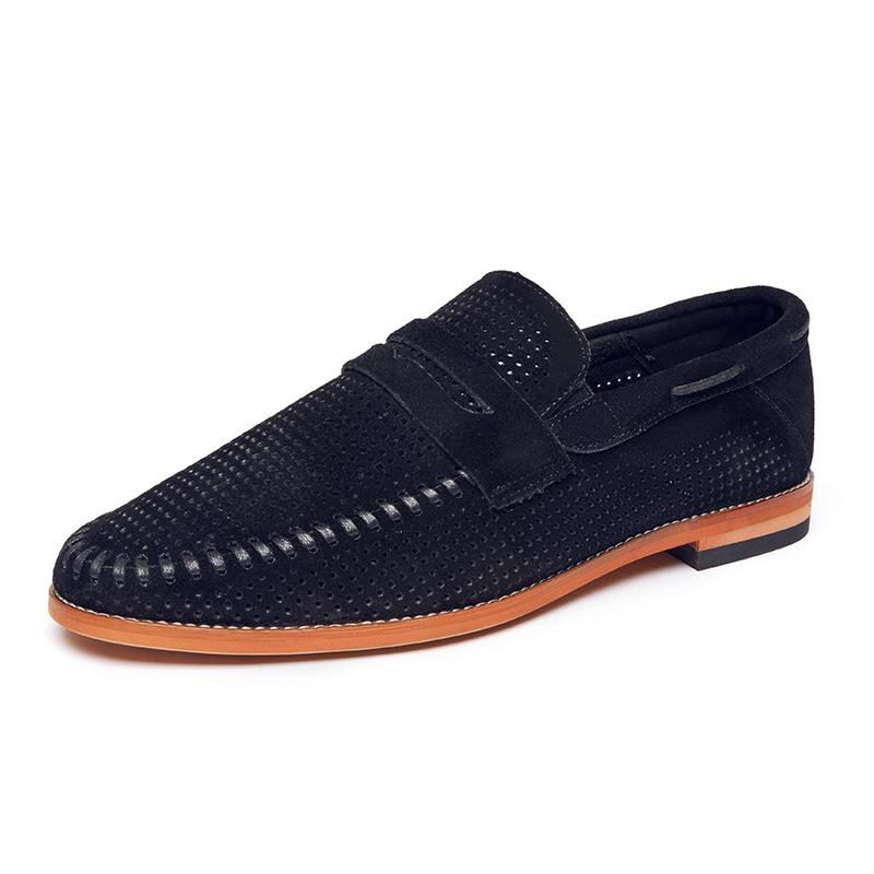 Men’s Large Size Business Formal Perforated Leather Loafers - Breathable, Slip-On British Style 44 чёрный