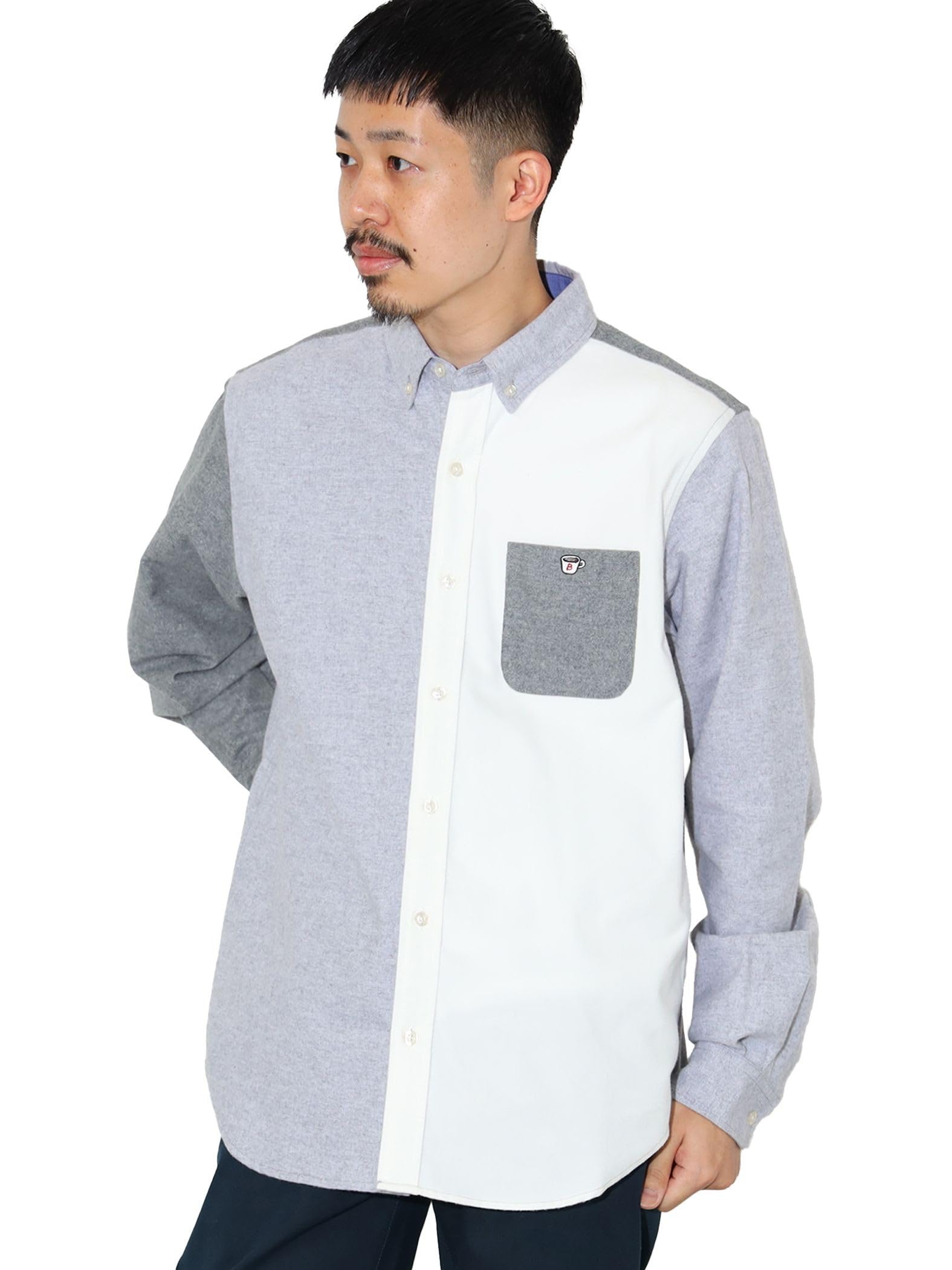 

Рубашка Coffee Emblem Crazy Button Shirt M 42110073413 [Beams Heart] L/S Мужская CRAZY.GREY
