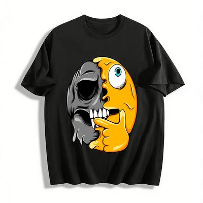 Spooky Half Skull Facepalm Graphic Trendy Casual Short Sleeve T-Shirt Pure Cotton T-shirt