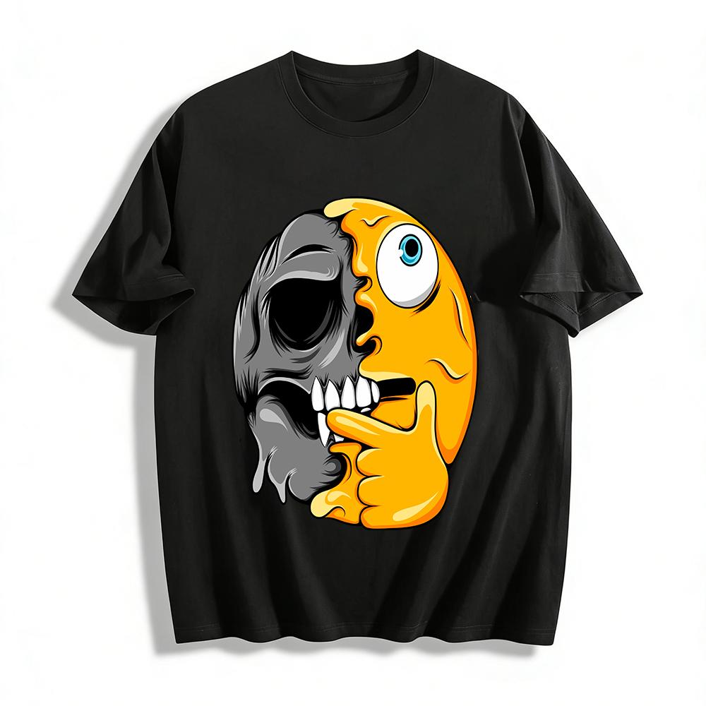 

Spooky Half Skull Facepalm Graphic Trendy Casual Short Sleeve T-Shirt Pure cotton T-shirt 6XL