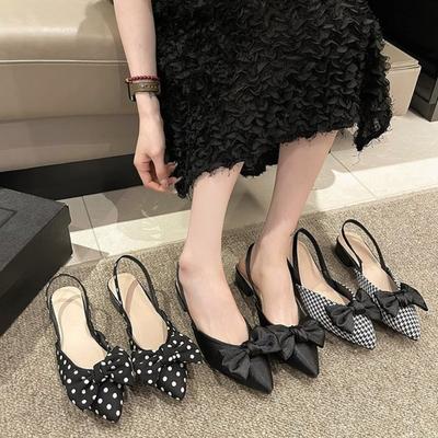 Ladies' Pointed Low Heel Bow Flat Shoes