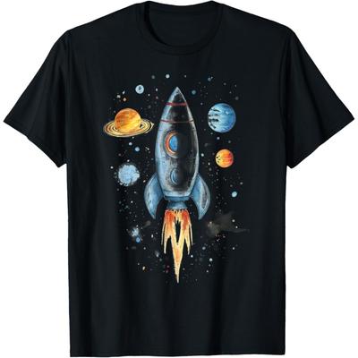 Distressed Rocket Ship And Planets T-Shirt