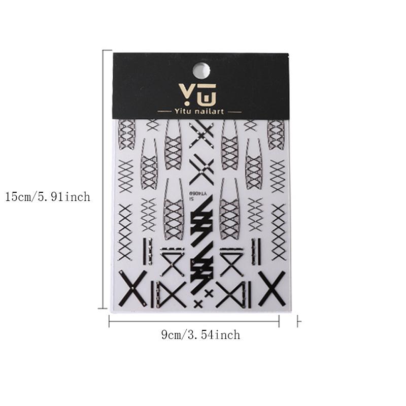 5D Simple Black White Shiny Gold Rivet X Bandage Tie Adhesive Nail Art Stickers Decals Manicure Hot Girl Unique Charms