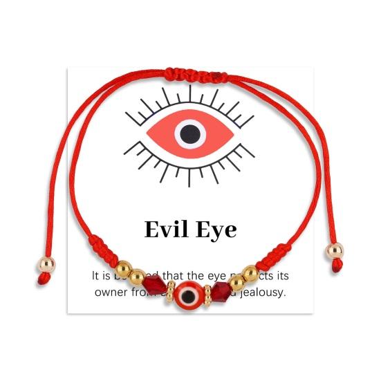 Evil Eye String Bracelet Adjustable Braided Rope Bracelet Good Luck Amulet Bracelet with Card Gift for Women Men Family Friends