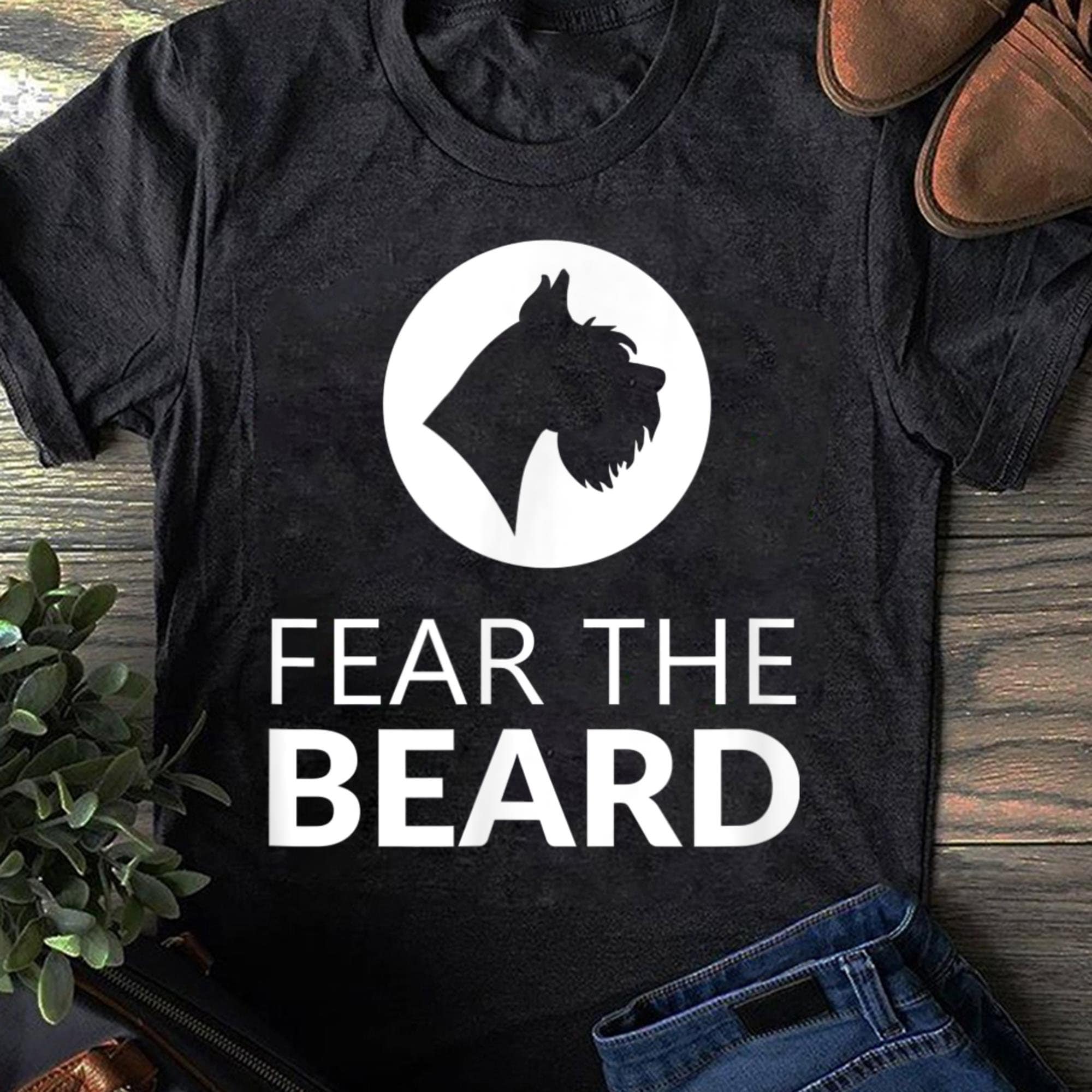 Fear The Beard Schnauzer Women T Shirt Funny Dog Lover Cotton Tops S чёрный
