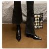 Fall Winter Square Head Patent Leather High Heels Thi Heel Slim Ort Boot Women Faion Boots Waterproof Platform Ortie