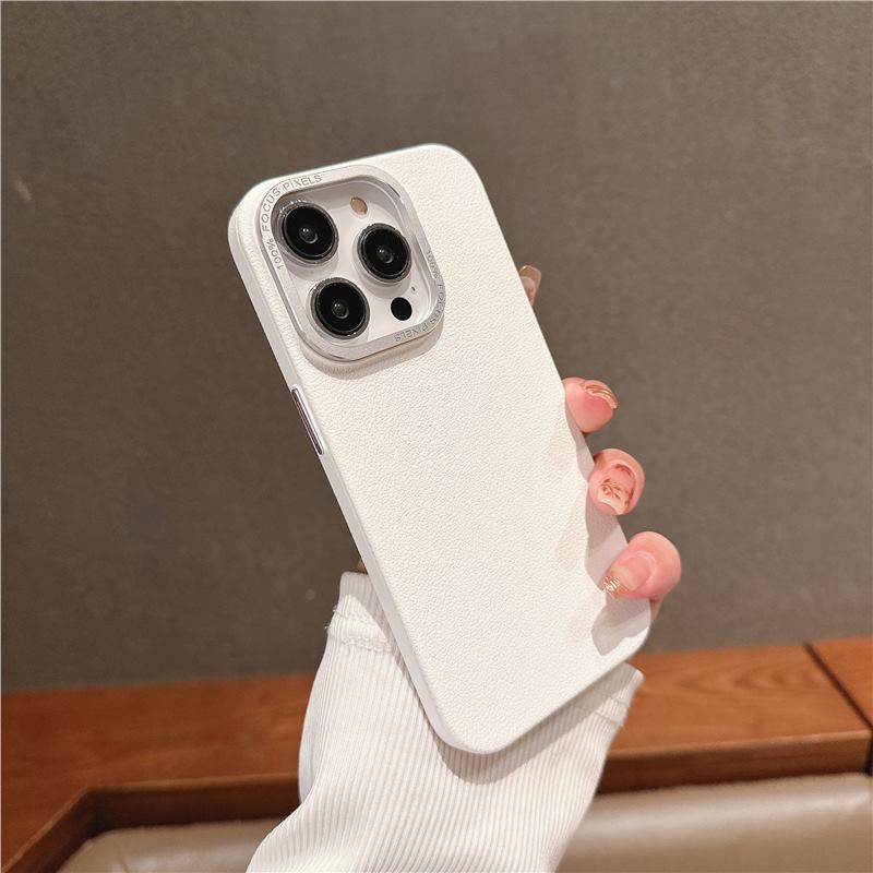 Lychee leather texture is suitable for iPhone 16 Pro Max case metal buttons, iPhone 17 Simple 13 protective case 15