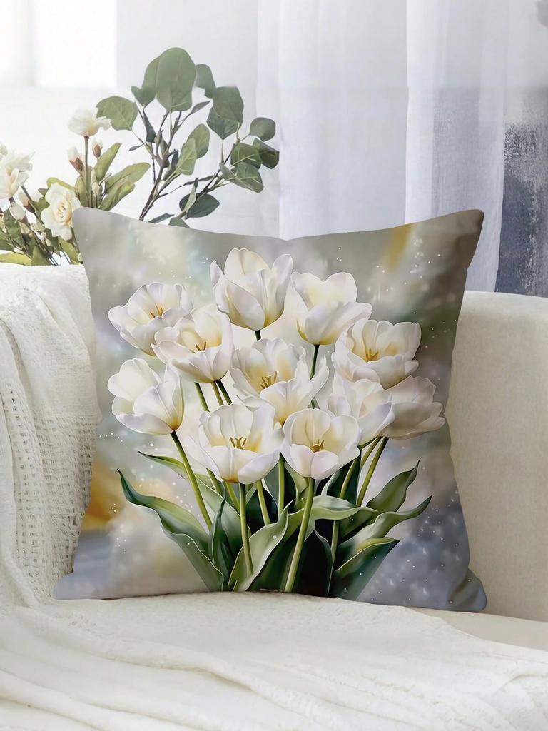pc Minimalist Botanical Pillow Cover Polyester D DoubleSided Print Soft Watercolor Tulip Leaf Design Neutral Scandinavia
