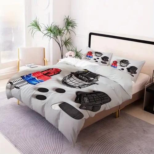 

Comforter Ice Hockey Ice Hockey Background Theme Suitable For Children Kids And Adults Soft Warm And Breathable Comforter (quilt)-EU Single(135*200cm)3pcs