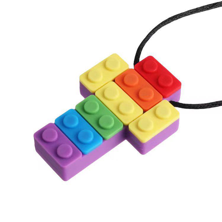 Baby Silikon Beißring: Regenbogen-Bausteine & Kauspielanhänger