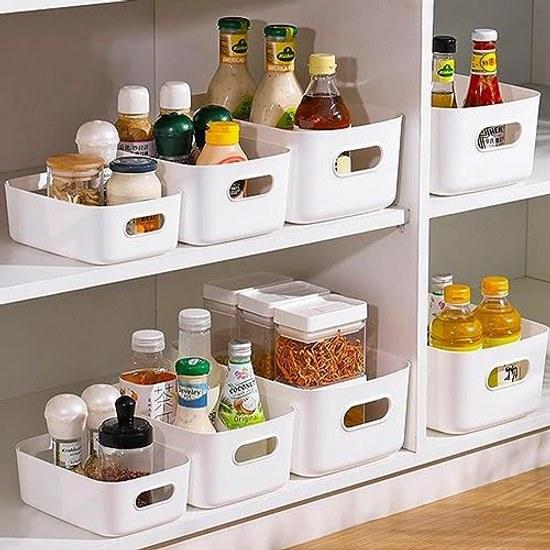 Storage basket stylish box small item case set 8 polypropylene white holder miscellaneous organization desktop handles items closet futon washroom
