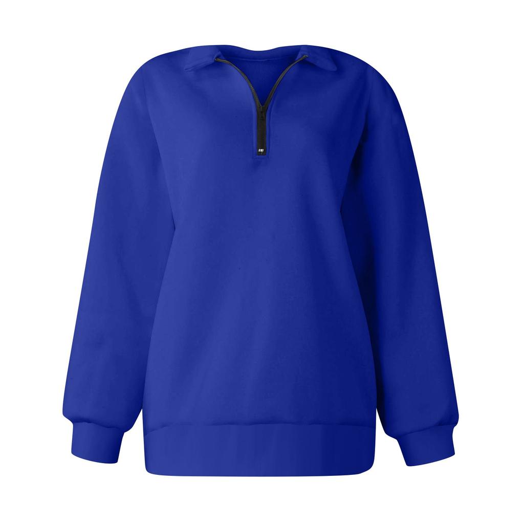 Women's Casual Fashion Long Sleeve Solid Color Zip Sweatshirt Top