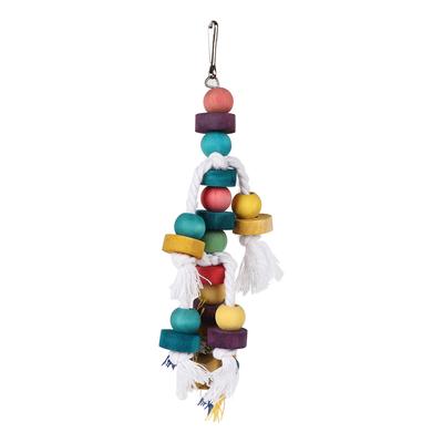 Colorful Parrot Toys Natural Wooden Birds Hanging Chew Toy with Bell Cage Play Toy Supplies