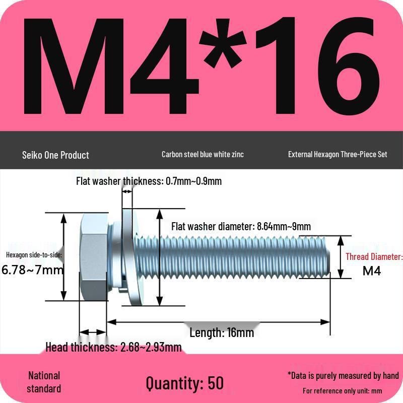 Grade 8.8 Galvanized Hex Bolt Set: Includes Hex Bolt, Spring Washer, Flat Washer (Sizes: M4, M5, M6, M8, M10, M12)