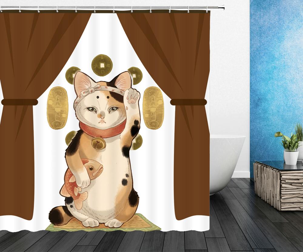 Cat Shower Curtains Bathroom Shower Curtain Cute 3D Fabric Shower Curtain With Hooks Funny Waterproof Shower Curtain Or Mat