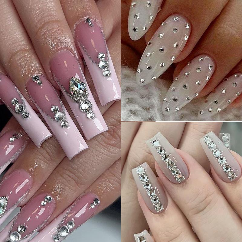 1440PCS Multi-size Crystal Nail Rhinestones Flat Bottom Clear Jewel Gems DIY Nail Art Decorations Strass Stones
