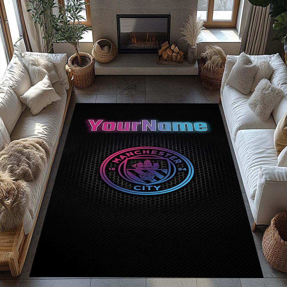 Manchester City Customizable Name Area Rug Perfect for Hallway Outdoor Living Rooms Playrooms Anti-slip Rug Decorate Offices Birthday/Christmas Gift