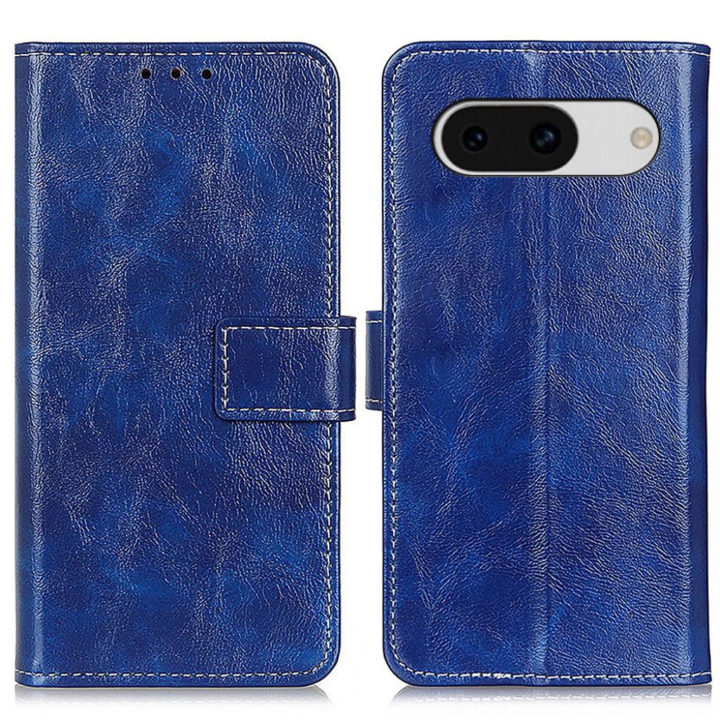 

For Google Pixel 8a Case Crazy Horse Texture PU Leather Wallet Stand Cover Blue