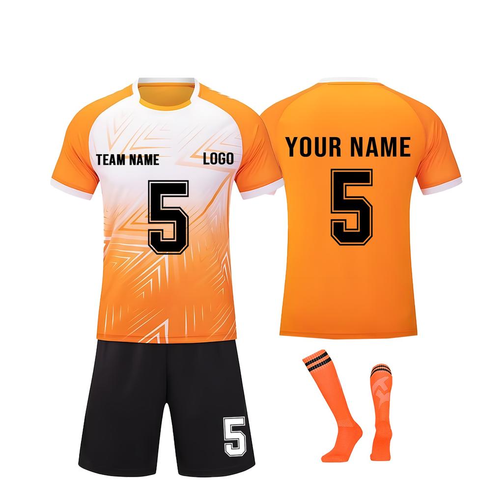 Men Soccer Jersey Set Short Sleeve Shirt and Shorts with Socks Breathable Quick Dry Lightweight Athletic Uniform Kit for Training Match Sportswear
