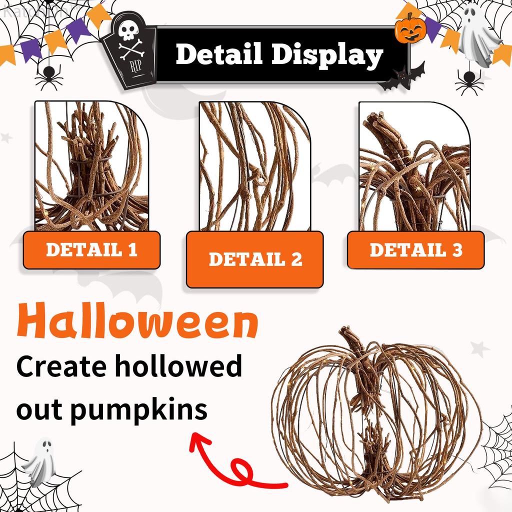 Handcrafted Hollow Wicker Pumpkin Decoration Natural Vine Material Halloween Autumn Seasonal Tabletop Accent for Home or Office Display