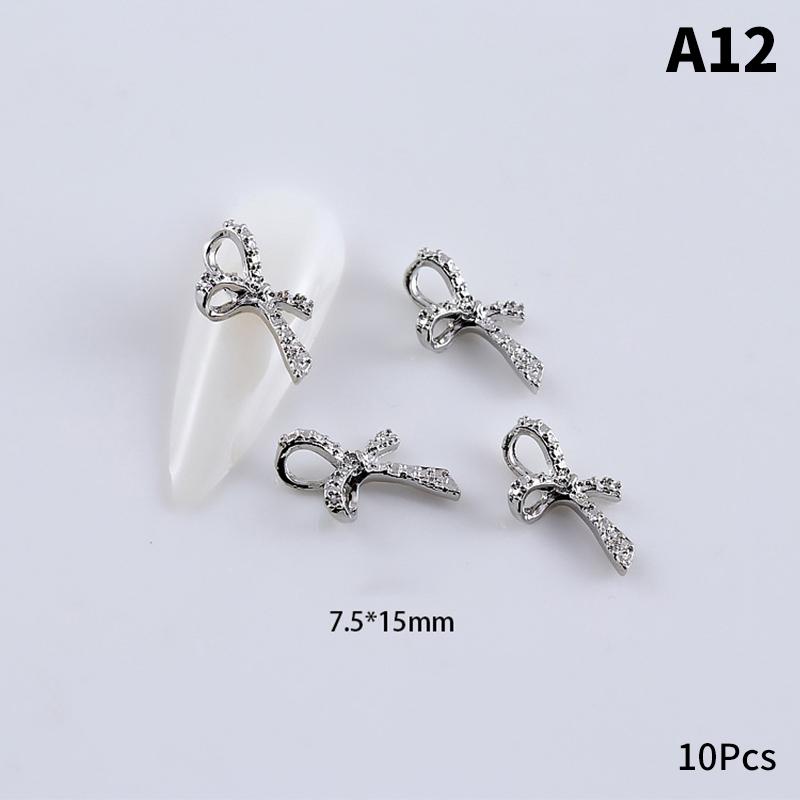 10Pcs Silver Alloy Nail Art Bow Charms Accessories Parts For Manicure Does Retro Nails Decoration Design Supplies