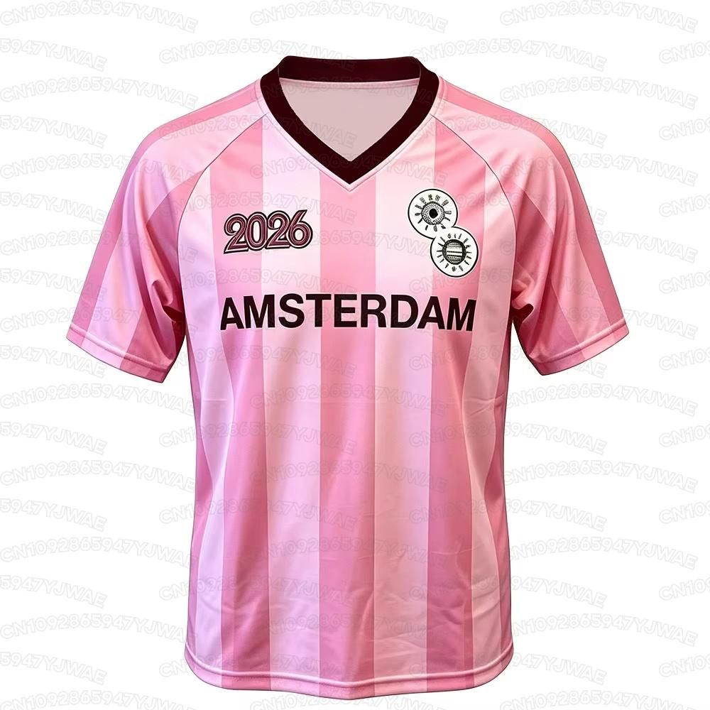 2026 New Arrivals T-shirt Men's Women's V-neck Breathable Short Sleeve T-shirt Harry Styles Amsterdam Pink Soccer Jersey Shirt
