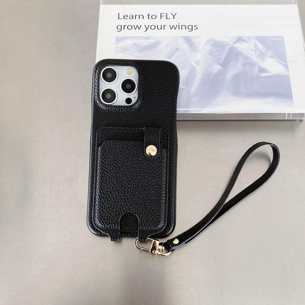 Für iPhone 15 Pro Hülle Multifunktionale Kartenfächer Leder Rückseite mit Handschlaufe