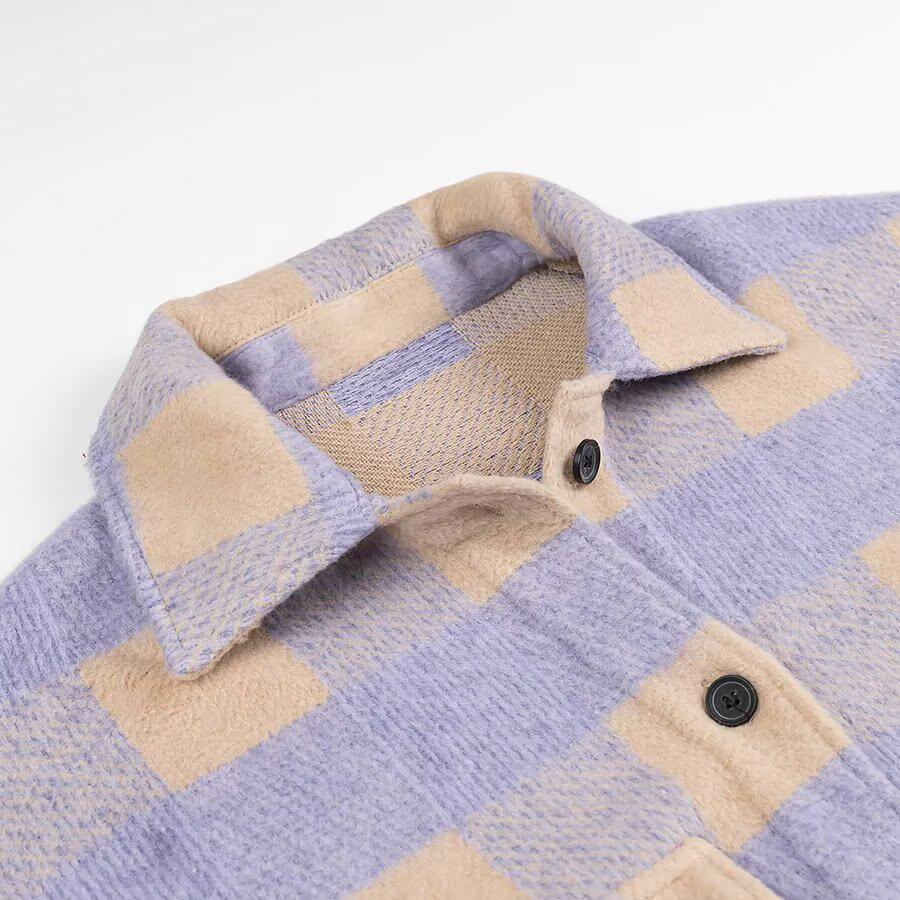French Style Plaid Loose Wool Long Coat - Women's Elegant Temperament