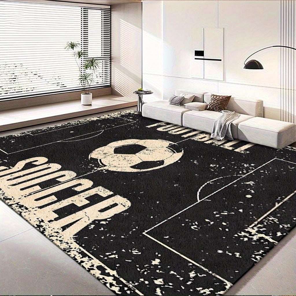 Soft Thickened Area Rectangular Rug, Vintage Soccer Patterned Carpet, Machine Washable, Non-Slip Dot Plastic Backing, Soft And Comfortable