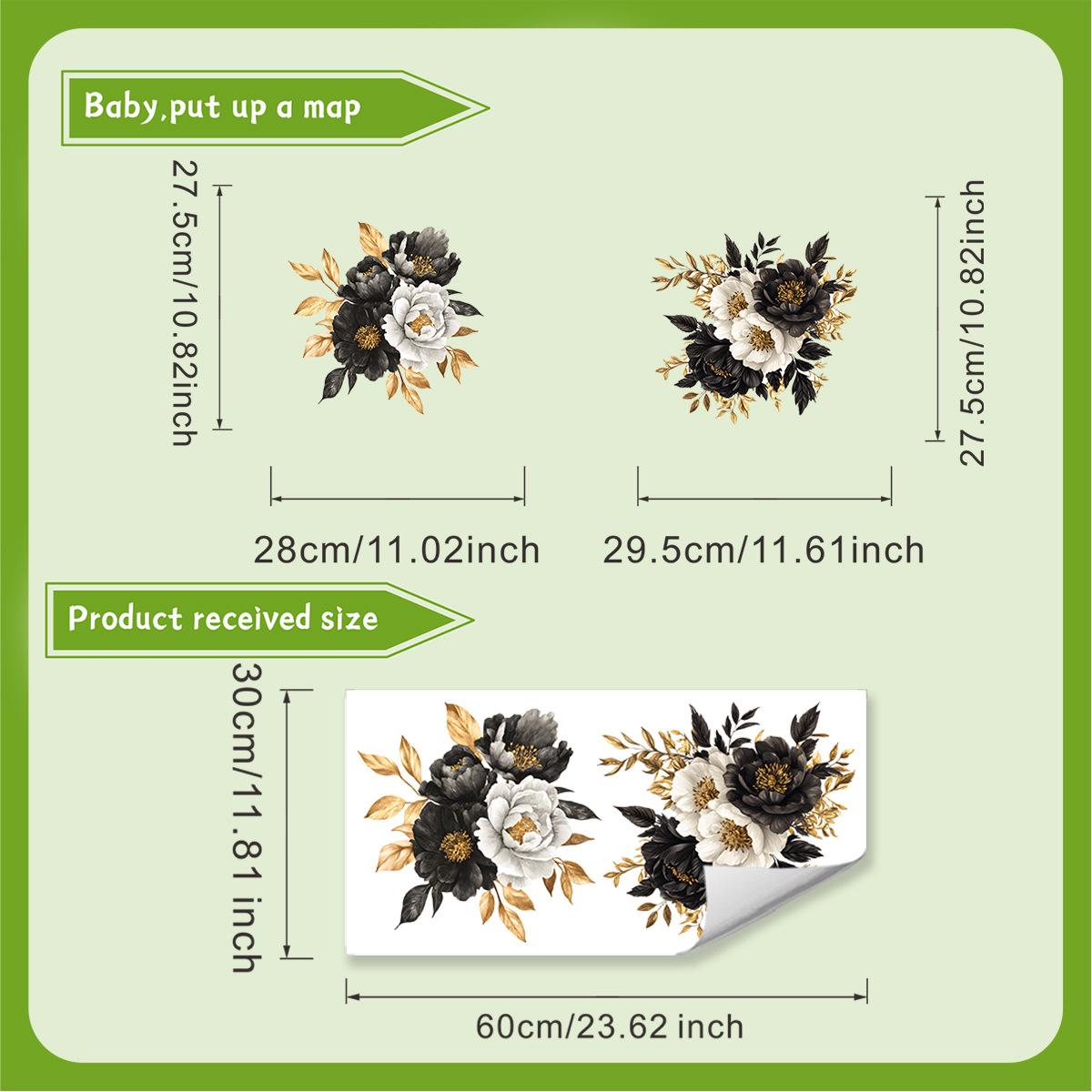 Стильная двухцветная черно-белая цветочная наклейка на сиденье унитаза, водостойкая, самоклеящаяся, съемная декаль для декора ванной комнаты, туалета 30x60cm разноцветный