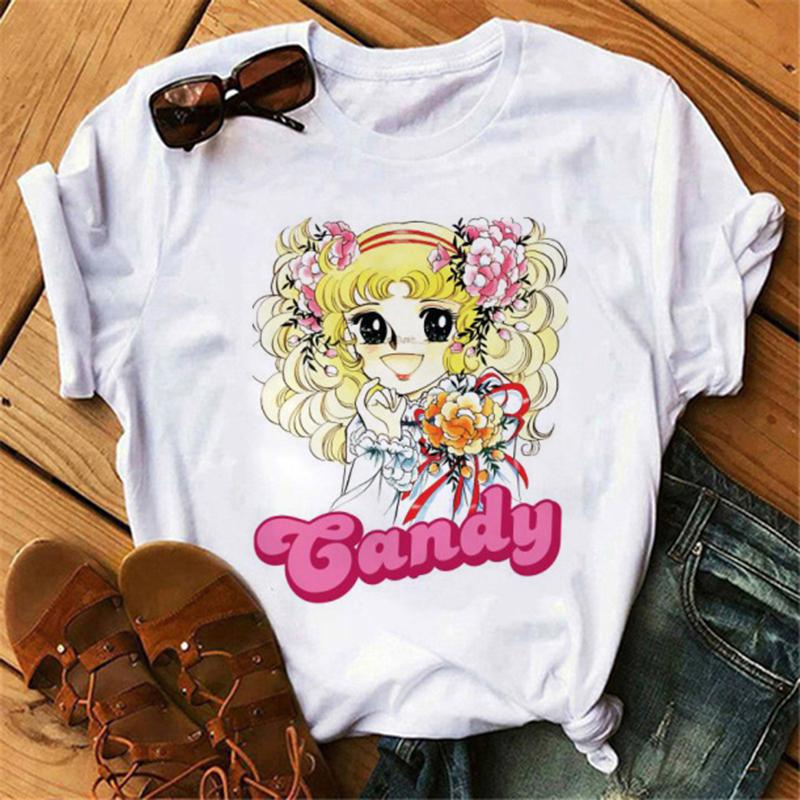 Anime Candy Candy T-shirt Clothes for Women Japanese Manga Short Sleeve Graphic Tee Y2k Kawaii Casual Tops Women's Sumer Clothes