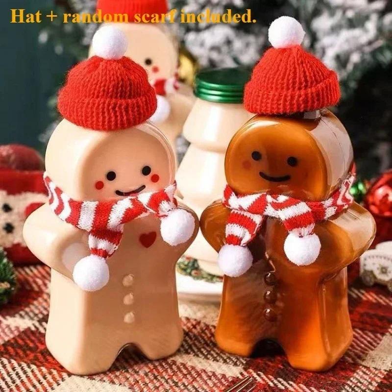 Christmas Decoration Gingerbread Man Milk Tea Beverage Cup Plastic Bottle Food Grade Homemade Beverage Creative Cold Drink Cup