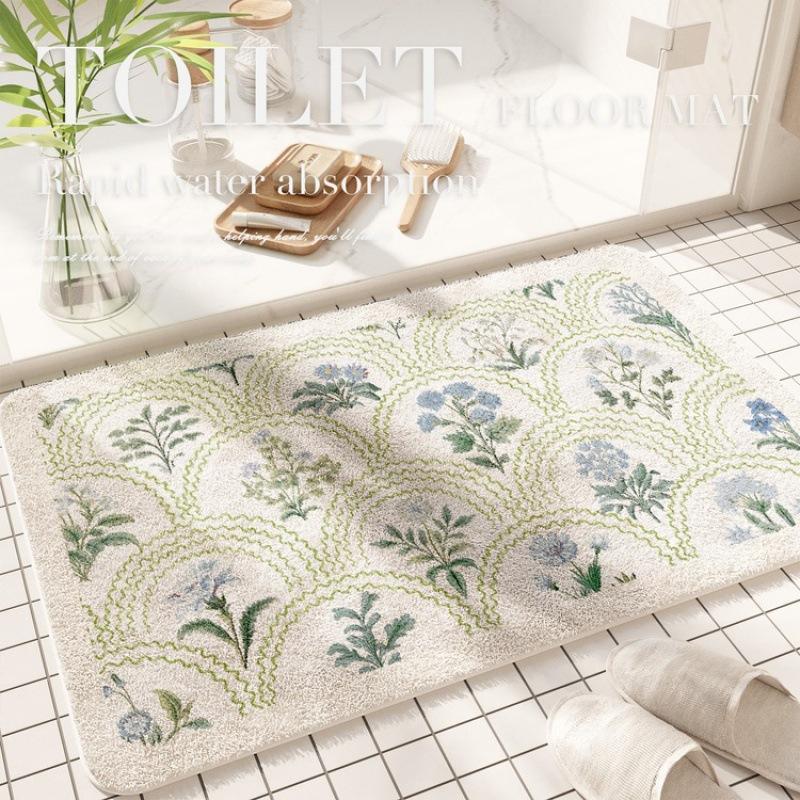 Floor Mat Bathroom Absorbent Mat American Floral Toilet Floor Mat Stain-resistant Door Mat Cashmere Mat