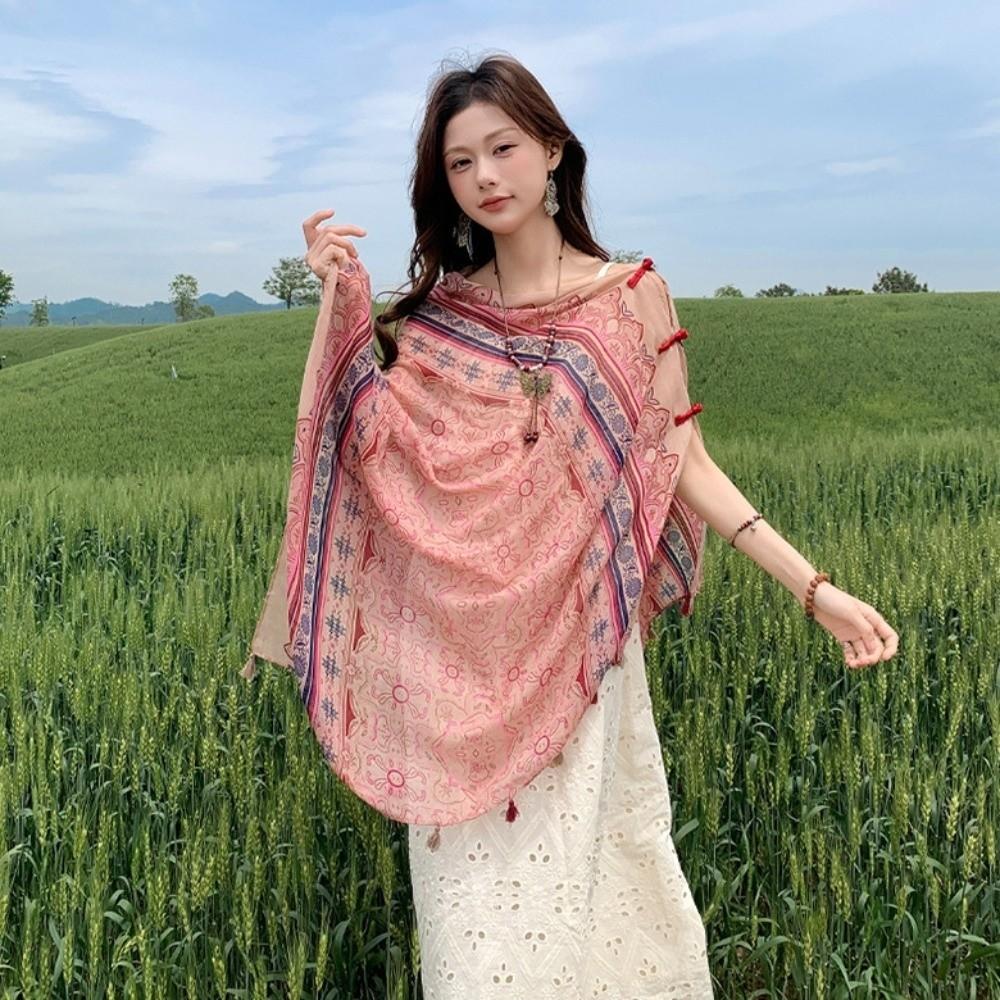 Paisley Sunscreen Scarf Shawl Knot Button National Style Cloak Fashion Cardigan Cape Beachside
