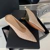 Fashion Fashion Crystal Sequined Air Mesh Women Pumps Slippers Pointed Toe Wedges High Heels Mules Spring Autumn Slingbacks Party Shoes