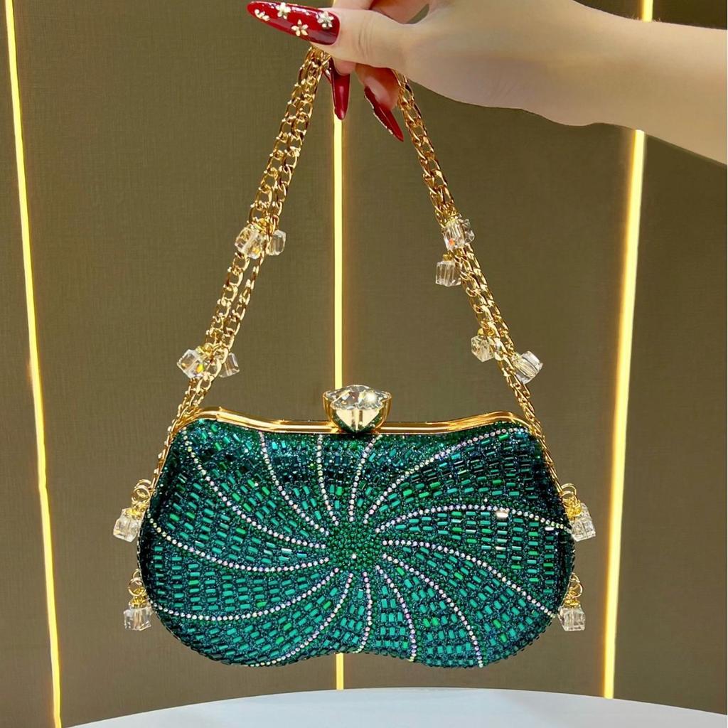 Ladies Gorgeous Evening Clutch Bag,Sparkling Rhinestone Flower Design Handbag,Fashion Shoulder Crossbody Bag with Chain Purse