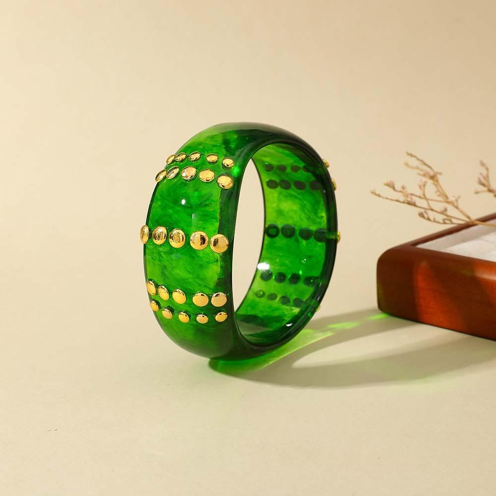 

High-Gloss Finish Studded Cuff Bracelet Lightweight Resin Stacked Wrist Jewelry Street Style Shoot
