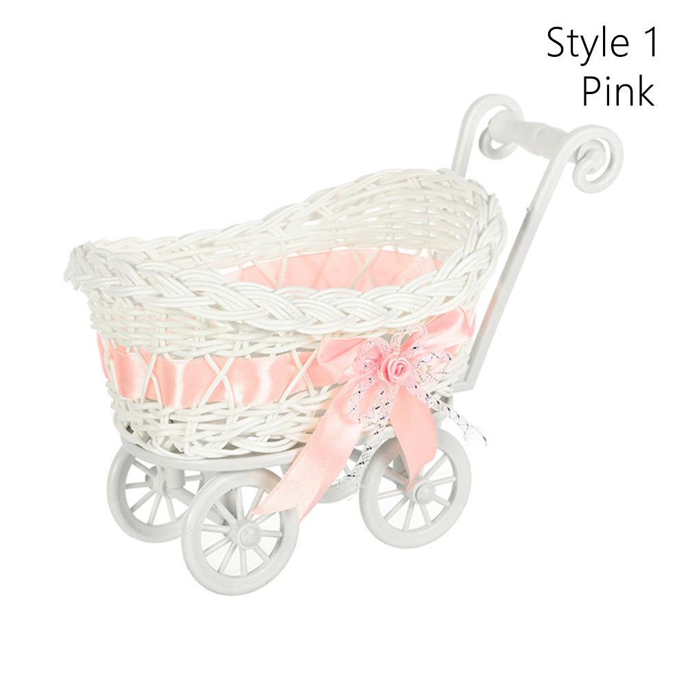 High Quality Hand-Woven Creative Small Cart 2 Styles Gift Imitation Rattan Woven Storage Flower Basket For Plant Home Wedding