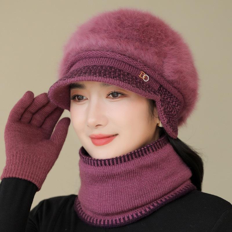 Hat Ladies Autumn and Winter Fleece Warm Knitted Ear Protector Wool Hat